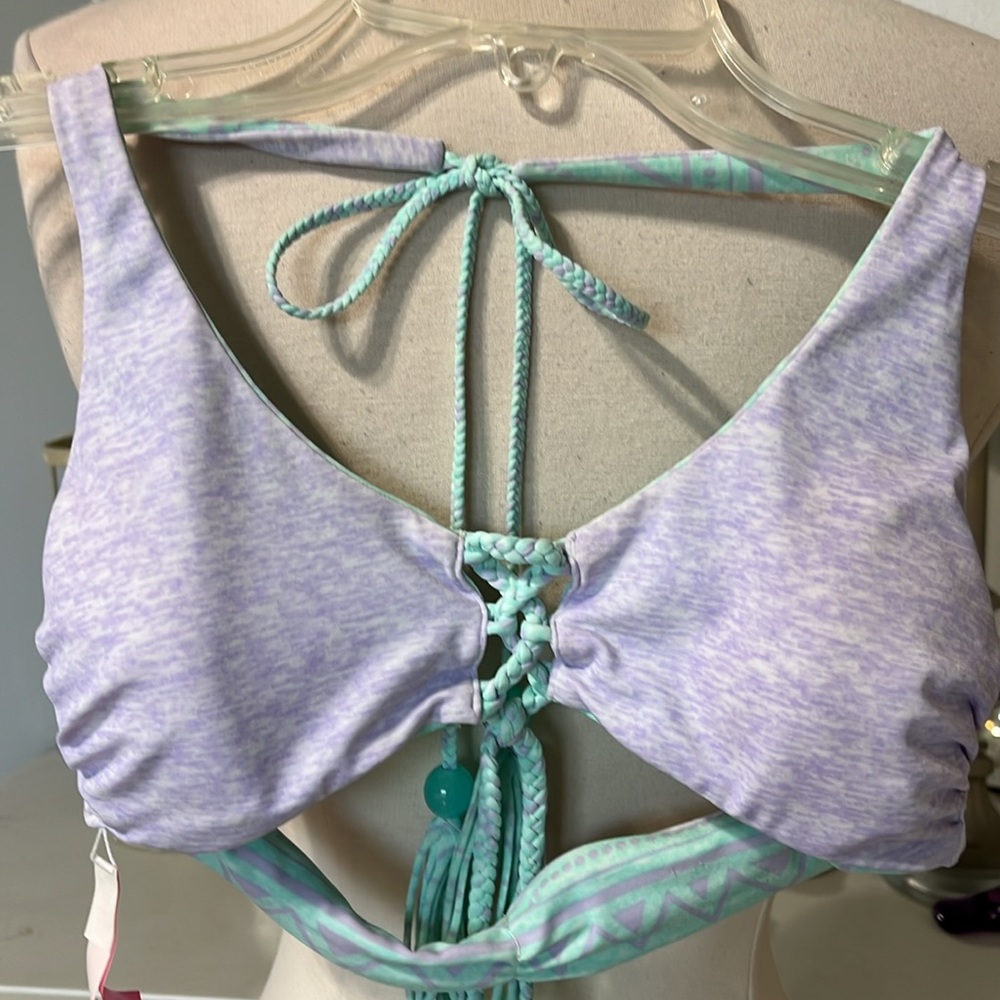 Victorias Secret Bikini Top Reversible Boho Lavender Aquamarine Tassels XS Women - Picture 2 of 15